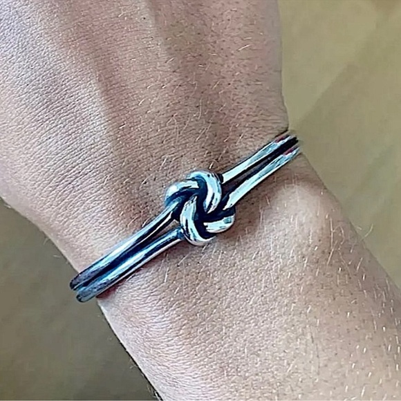 Knot Sterling Silver Bangle Cuff Bracelet - Picture 2 of 13